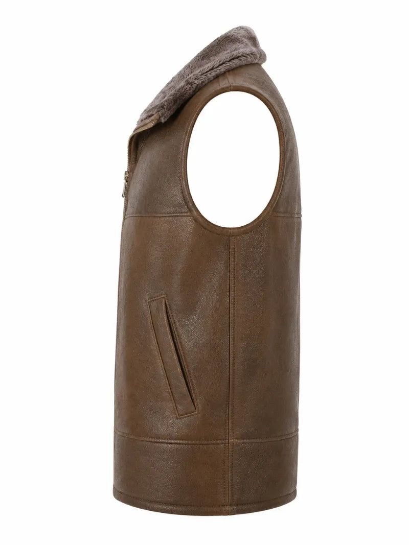Men's Brown Shearling-Lined Leather Vest