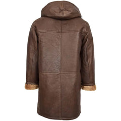 Men’s Brown Shearling Hooded Duffle Coat