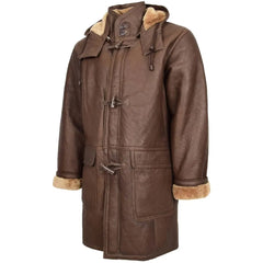 Men’s Brown Shearling Hooded Duffle Coat