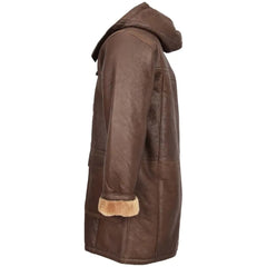 Men’s Brown Shearling Hooded Duffle Coat