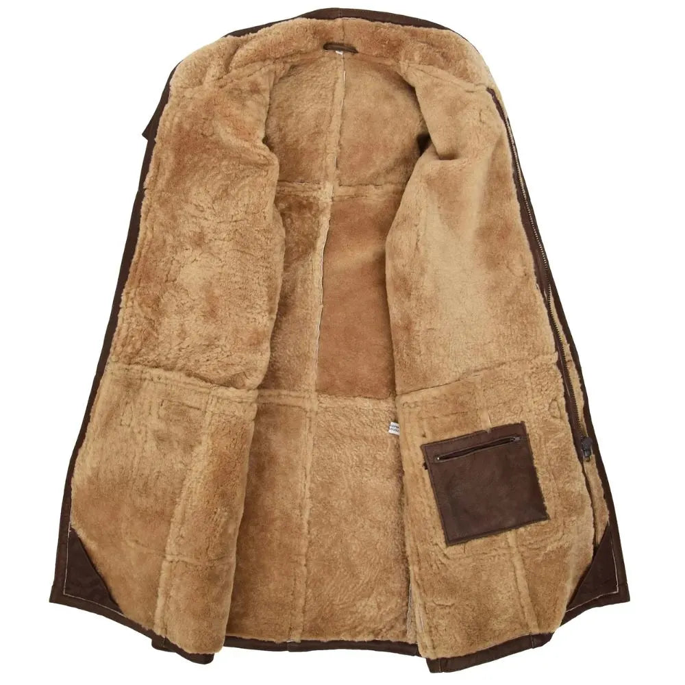 Men’s Brown Shearling Hooded Duffle Coat