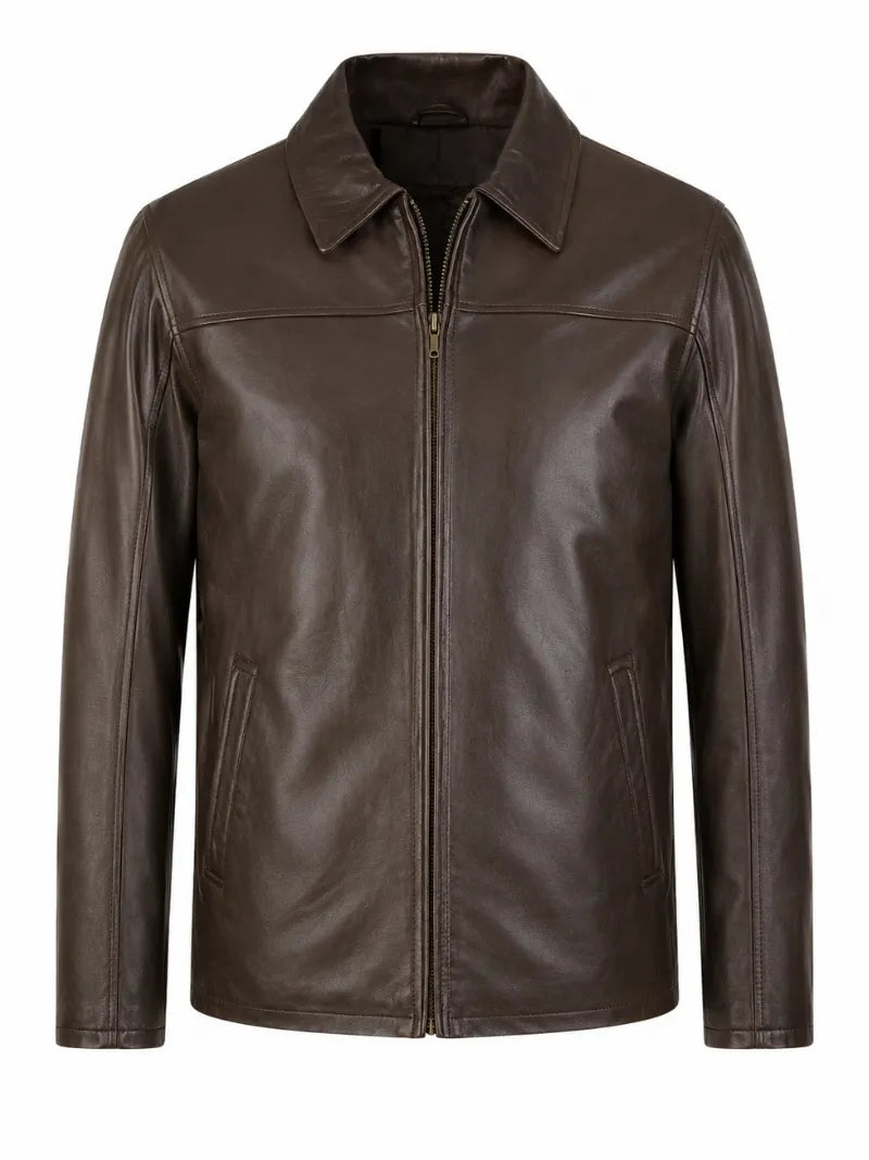Men’s Brown Sheepskin Leather Jacket Front 