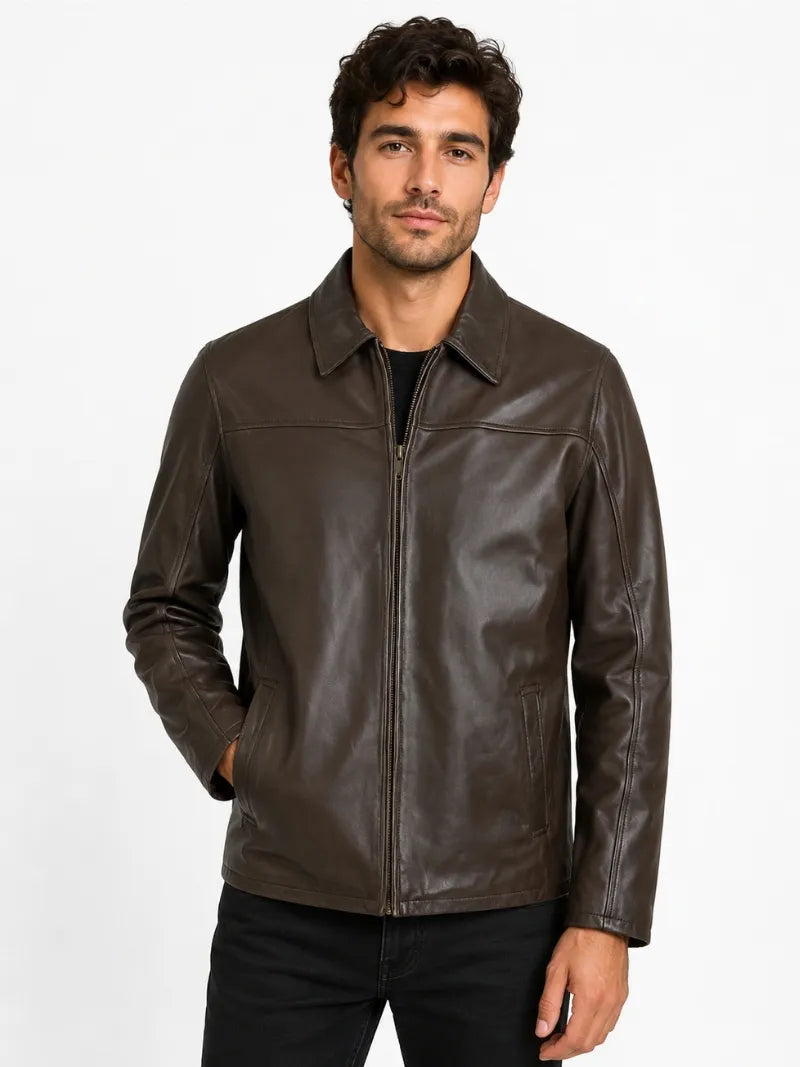 Men’s Brown Sheepskin Leather Jacket Full