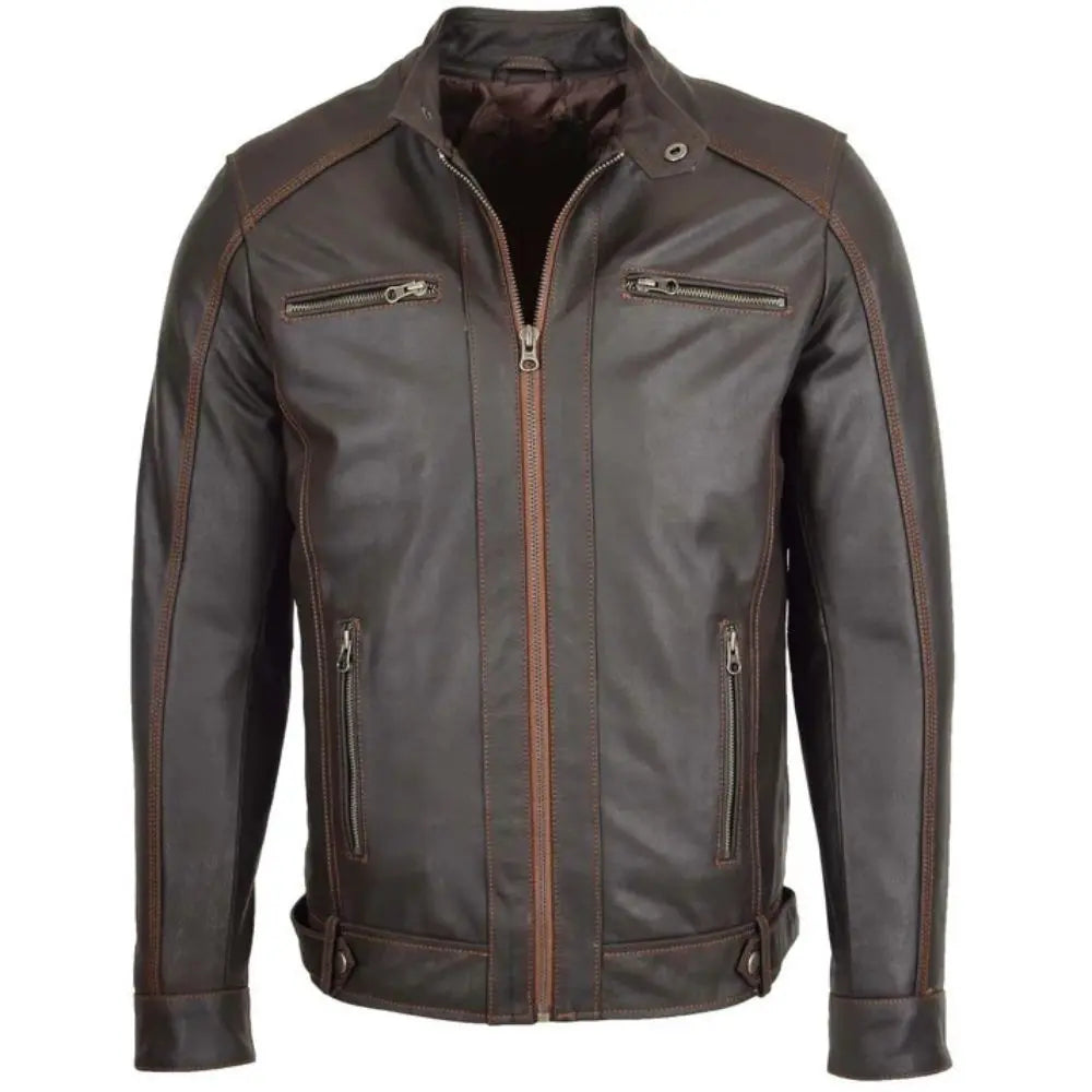 Men’s Brown Slim Fit  Biker Leather Jacket