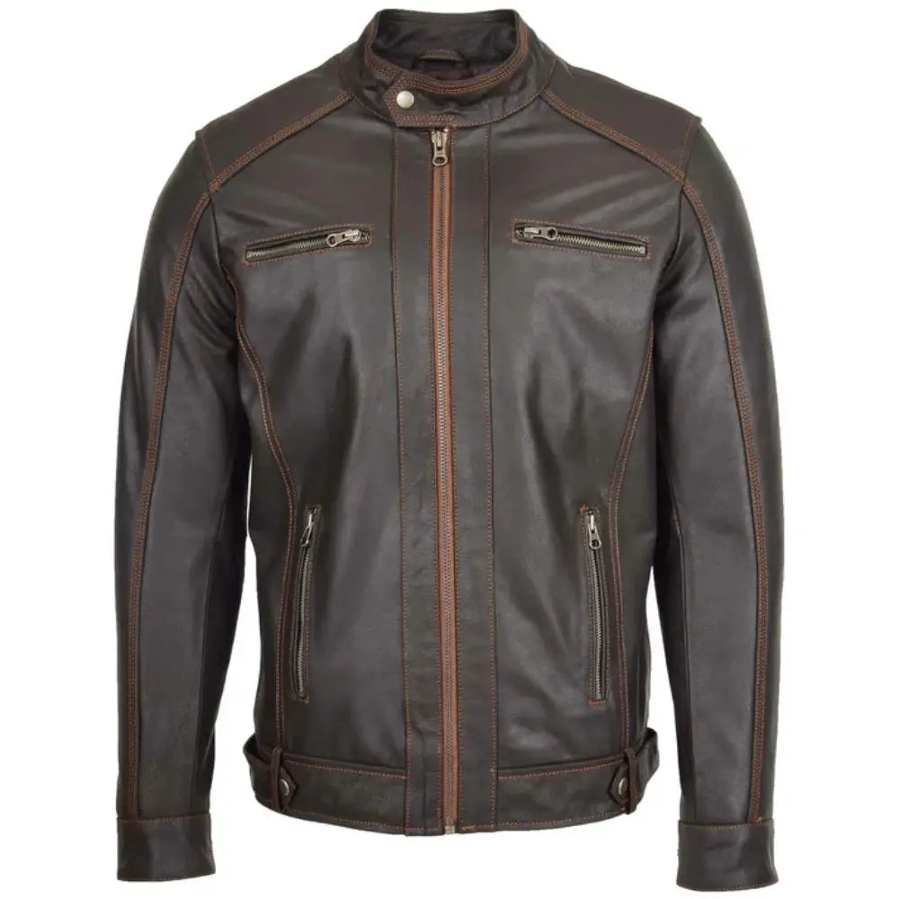 Men’s Brown Slim Fit  Biker Leather Jacket