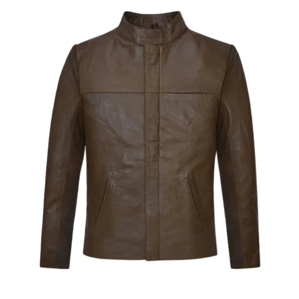Men’s Brown Stand Collar Leather Jacket