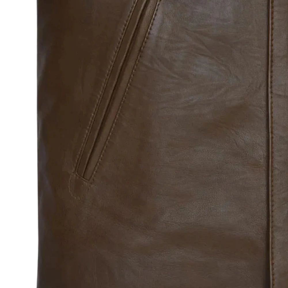 Men’s Brown Stand Collar Leather Jacket