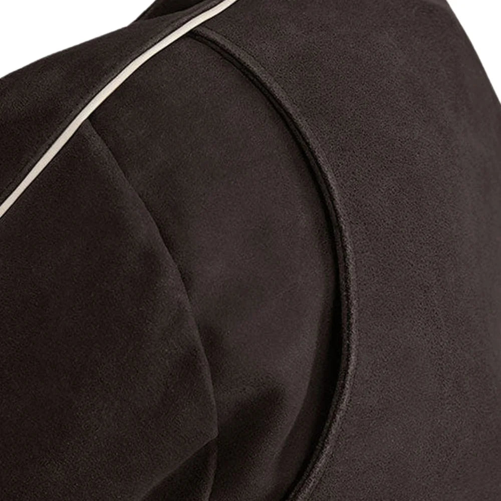 Men’s Brown Suede Leather Jacket with Red and White Stripes