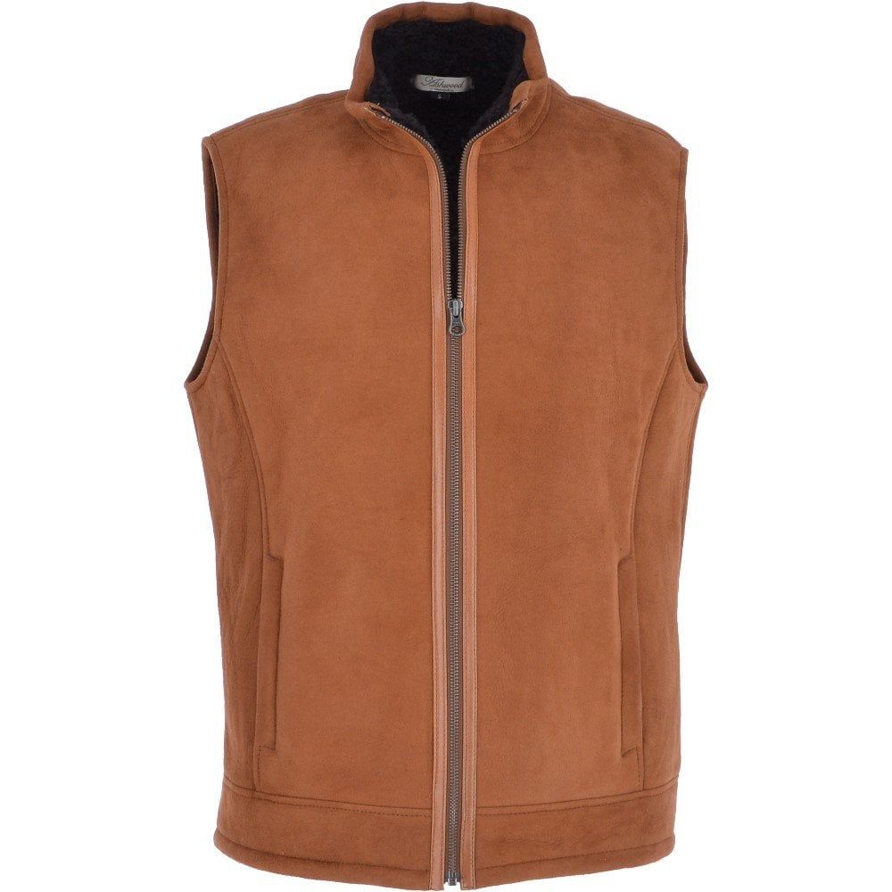 Men's Brown Suede Shearling-Lined Leather Vest