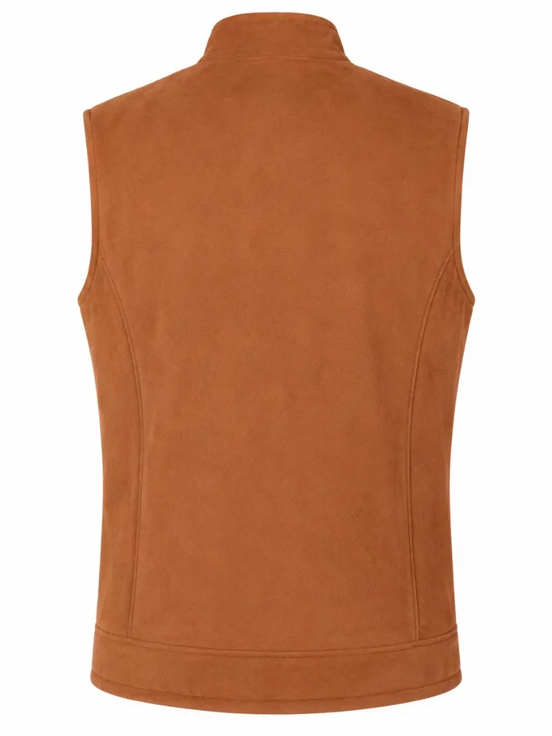 Men's Brown Suede Shearling-Lined Leather Vest