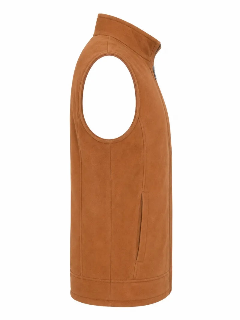 Men's Brown Suede Shearling-Lined Leather Vest