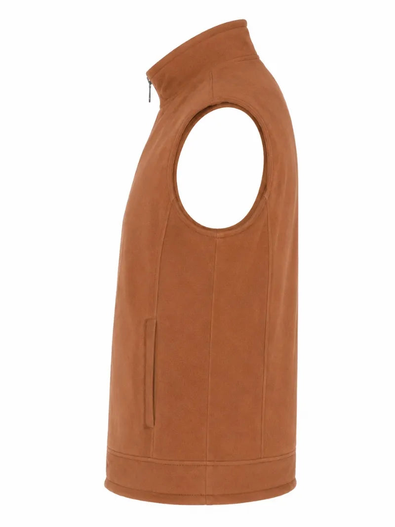 Men's Brown Suede Shearling-Lined Leather Vest