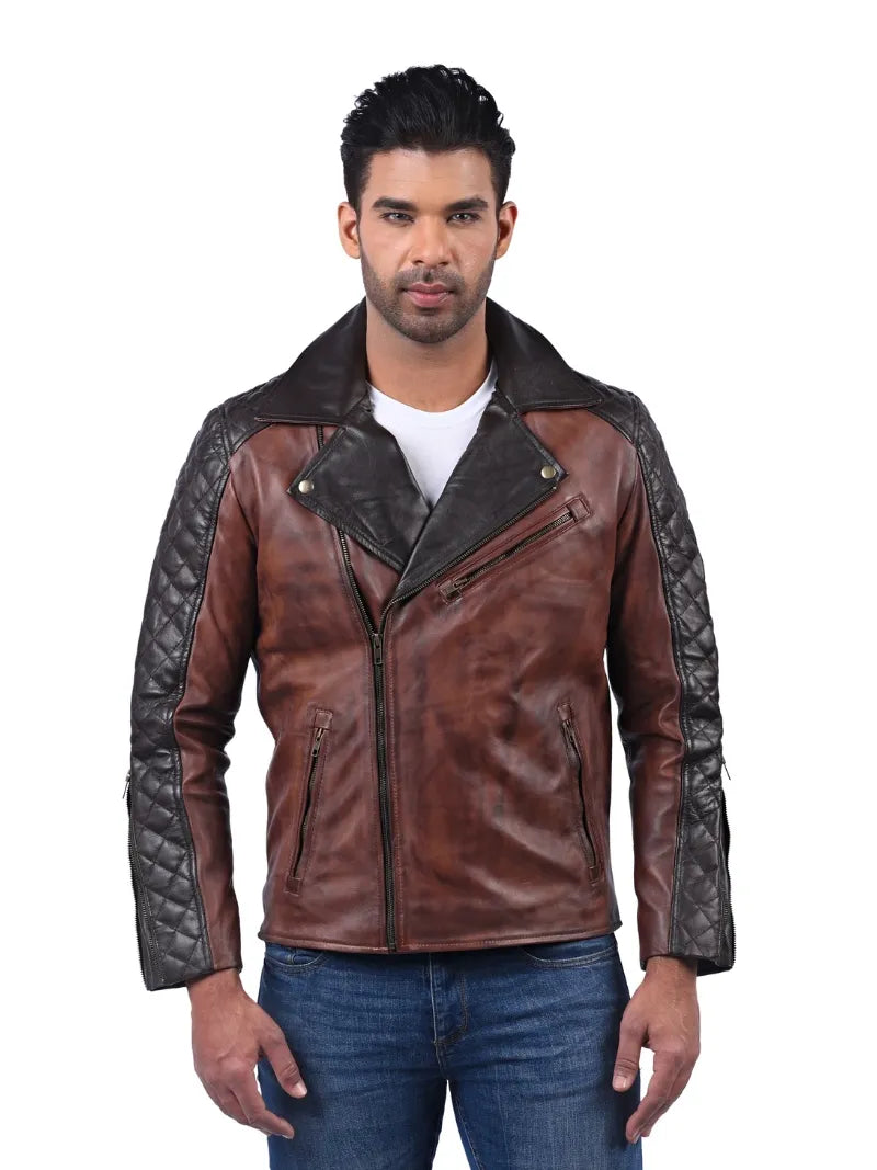Men’s Brown and Black Leather Jacket Front