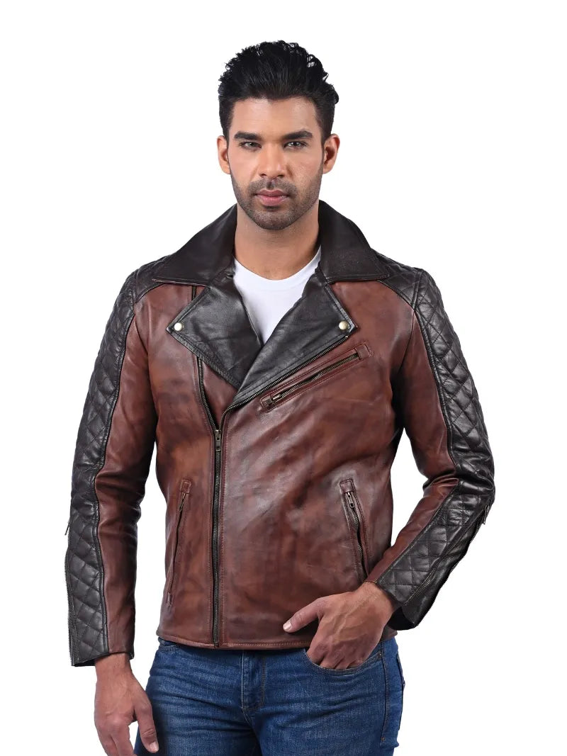 Men’s Brown and Black Leather Jacket Full
