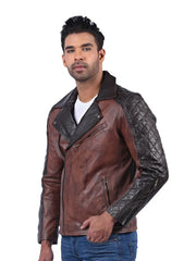 Men’s Brown and Black Leather Jacket Left