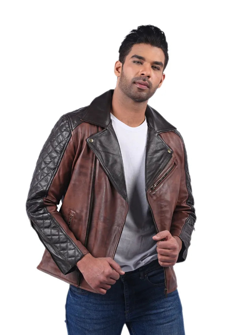 Men’s Brown and Black Leather Jacket Right
