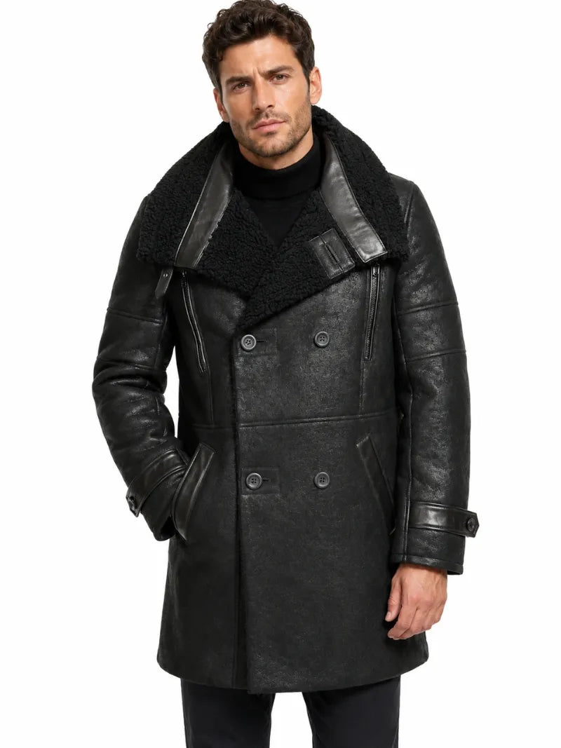 Men's Bryan Black Shearling Leather Full Length Coat