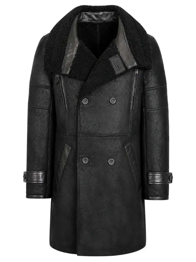 Men's Bryan Black Shearling Leather Full Length Coat