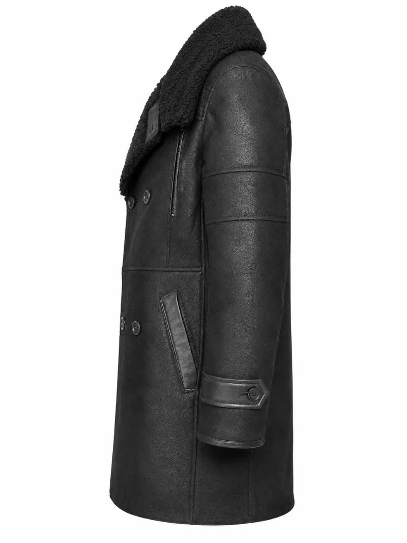 Men's Bryan Black Shearling Leather Full Length Coat