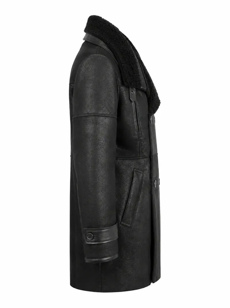 Men's Bryan Black Shearling Leather Full Length Coat