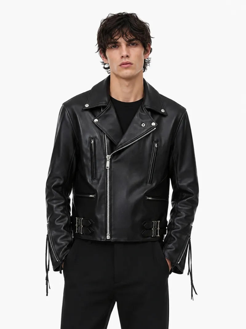 Men’s Buckle Leather Jacket Full