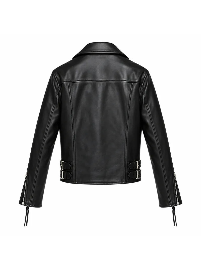 Men’s Buckle Leather Jacket Back 