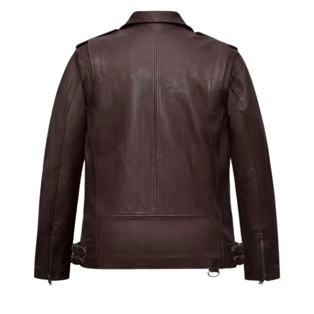 Men’s Burgundy Asymmetrical Leather Jacket
