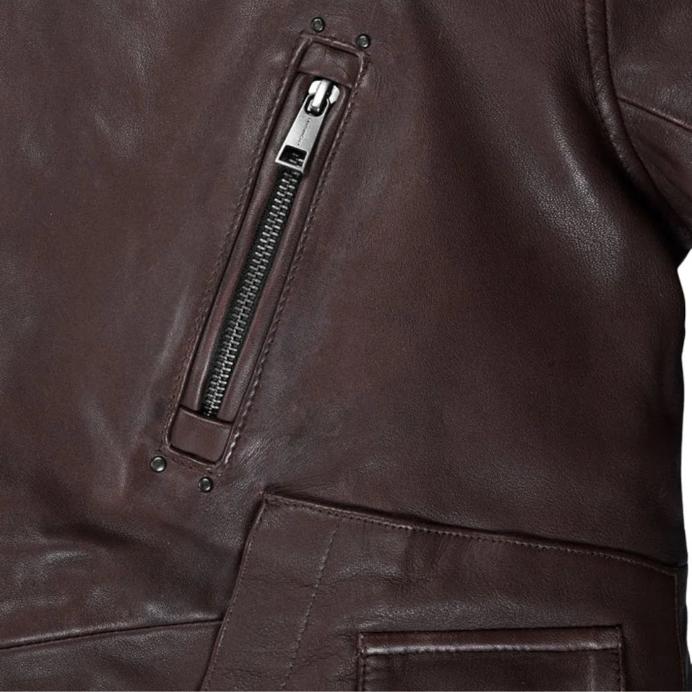 Men’s Burgundy Asymmetrical Leather Jacket