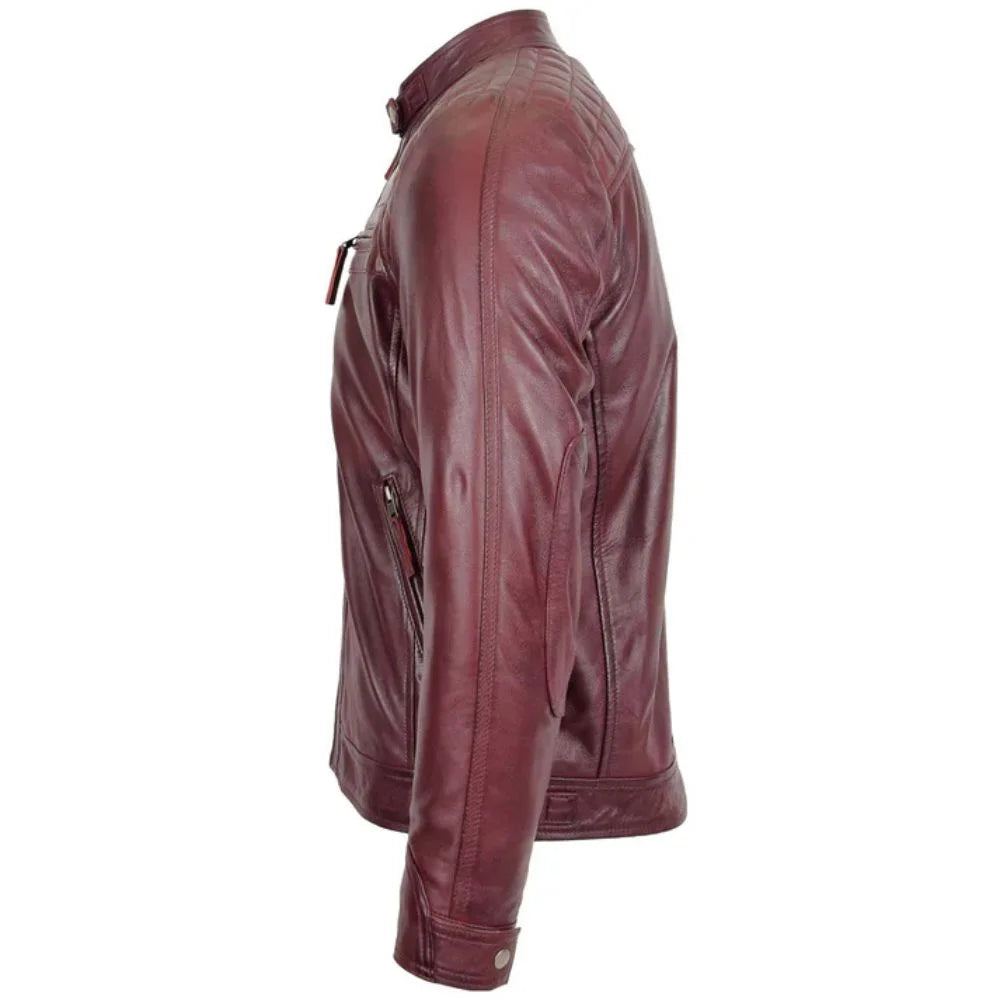 Men’s Burgundy Stylish Leather Jacket
