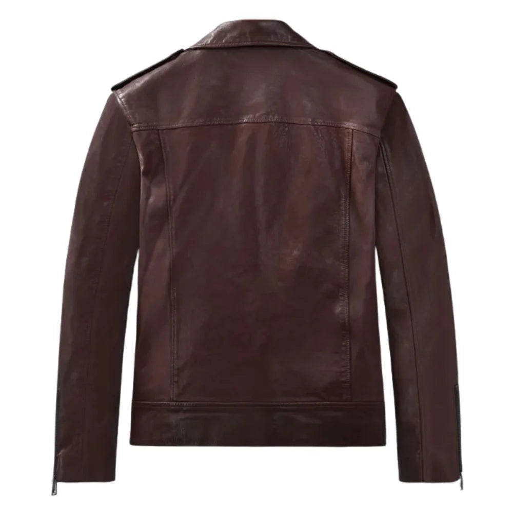 Men’s Burgundy Lapel Leather Jacket