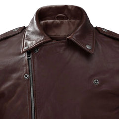 Men’s Burgundy Lapel Leather Jacket