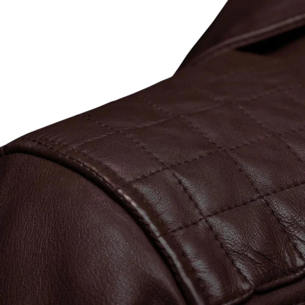 Men’s Burgundy Quilted Shoulder Leather Jacket