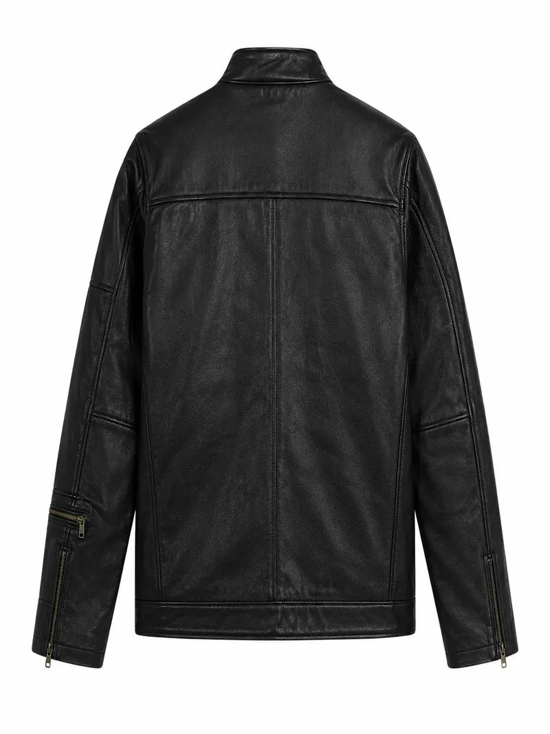 Men’s Casual Black Multi-Pocket Leather Jacket