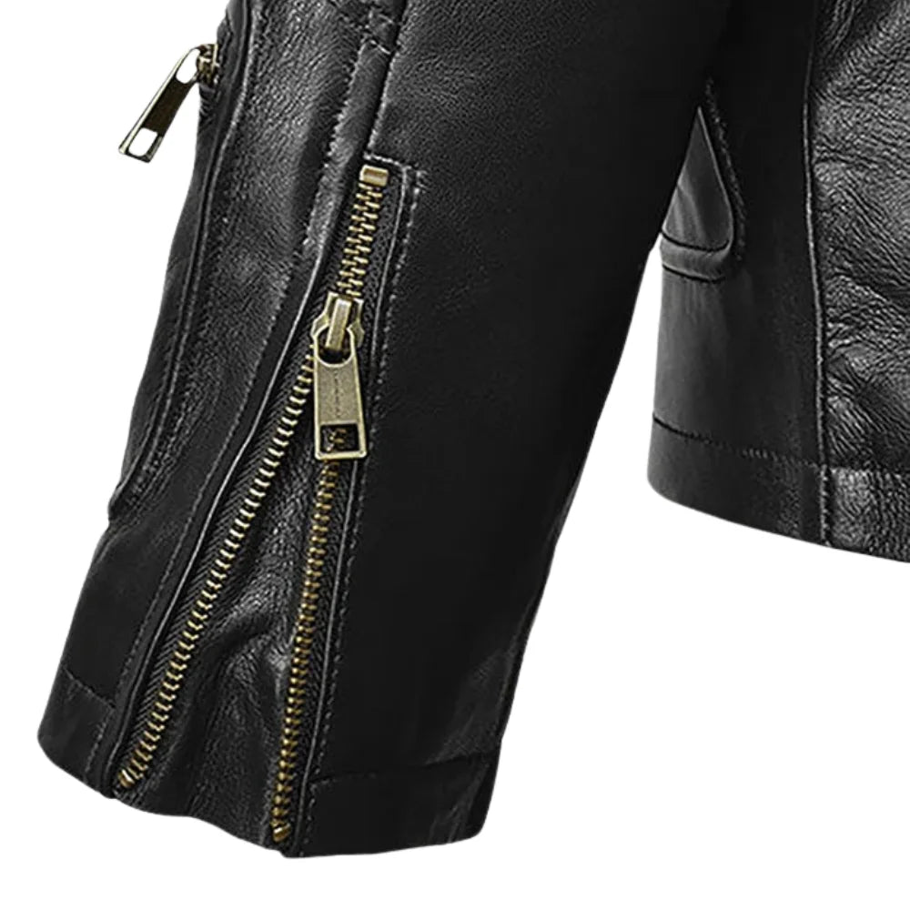 Men’s Casual Black Multi-Pocket Leather Jacket