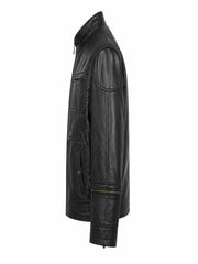 Men’s Casual Black Multi-Pocket Leather Jacket