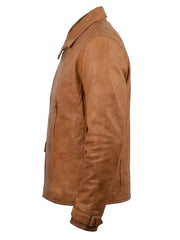 Men's Casual Tan Leather Unique Design Jacket