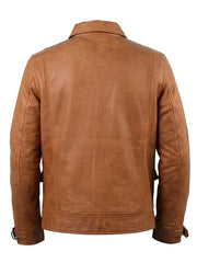 Men's Casual Tan Leather Unique Design Jacket