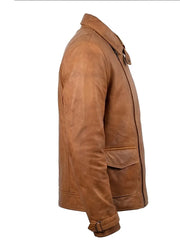 Men's Casual Tan Leather Unique Design Jacket