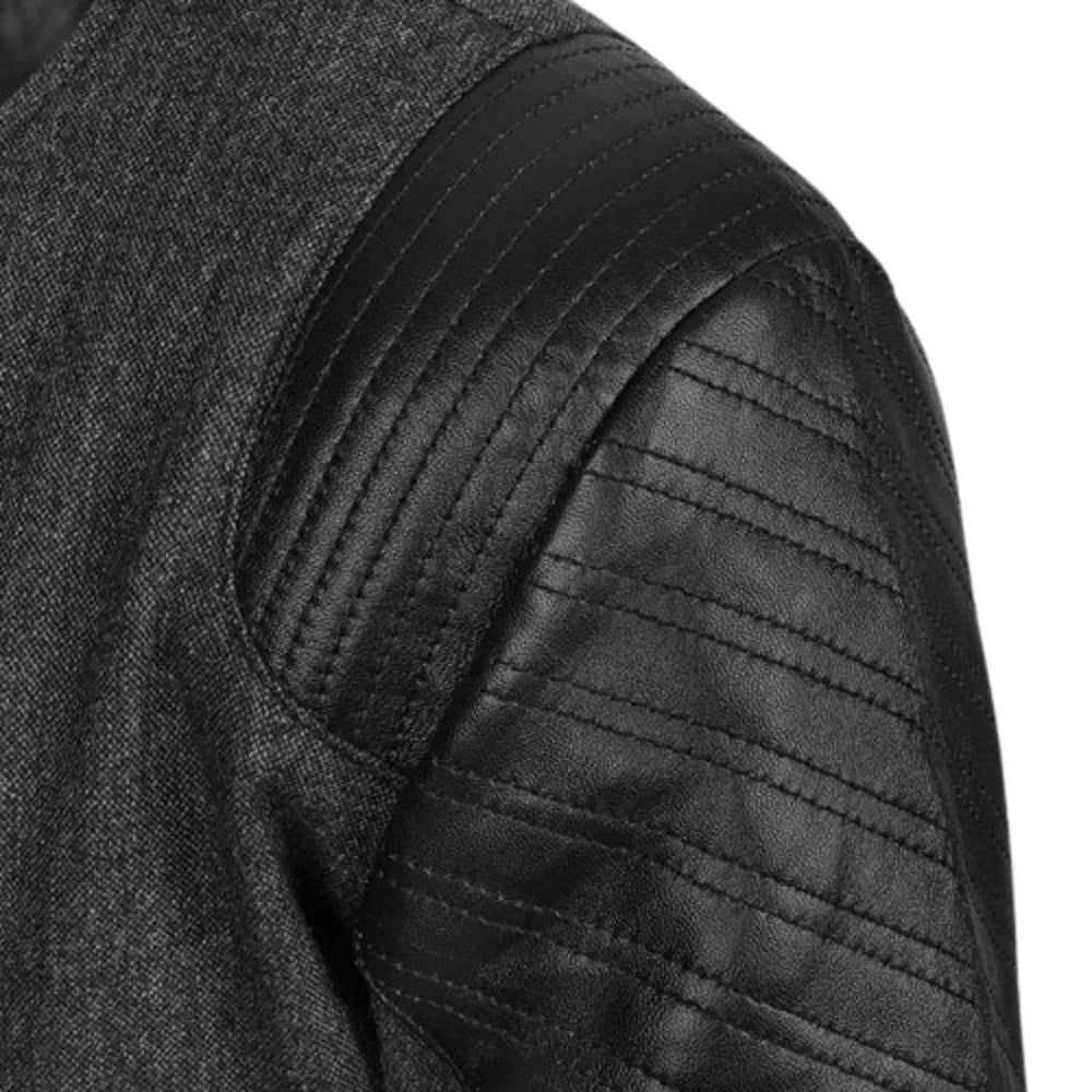 Men’s Charcoal Grey Leather and Wool Hybrid Jacket