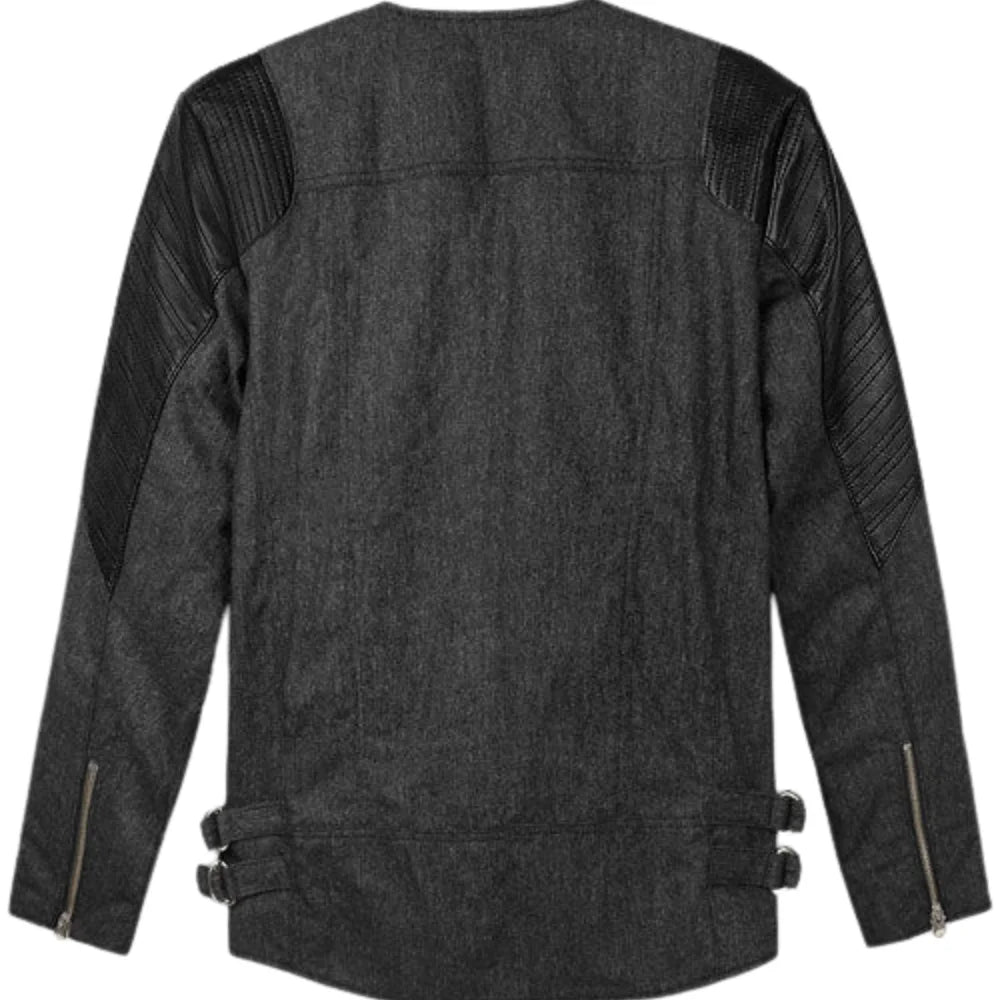 Men’s Charcoal Grey Leather and Wool Hybrid Jacket