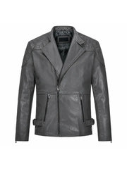Men’s Charcoal Quilted Shoulder Leather Jacket Front 