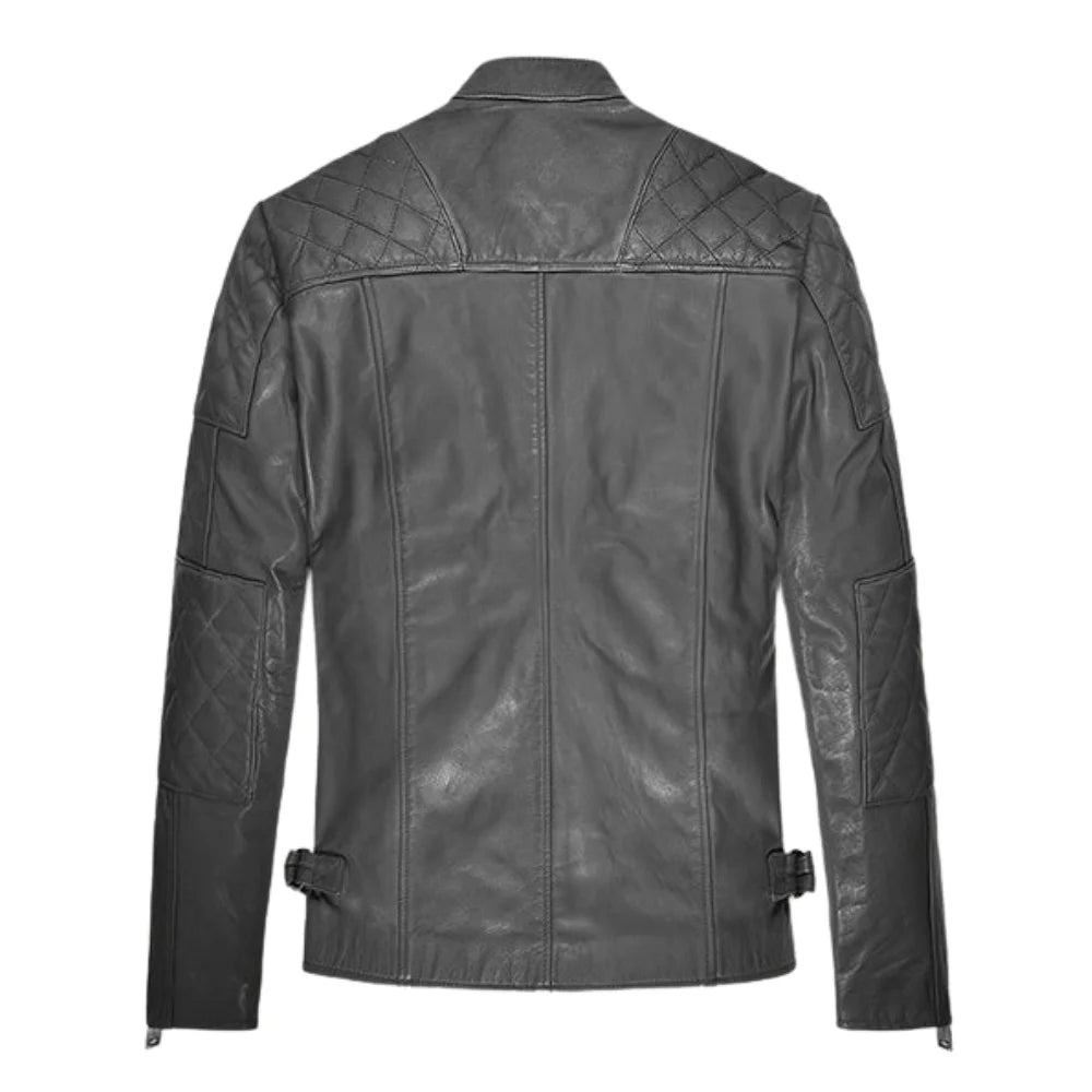 Men’s Charcoal Quilted Shoulder Leather Jacket