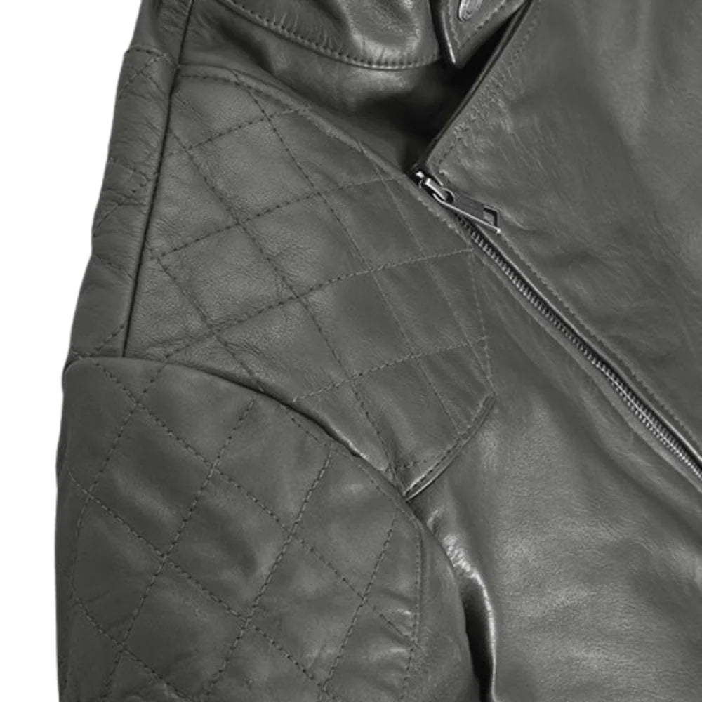 Men’s Charcoal Quilted Shoulder Leather Jacket