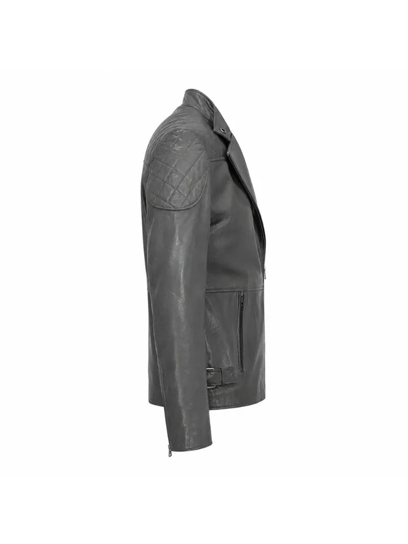Men’s Charcoal Quilted Shoulder Leather Jacket Right 