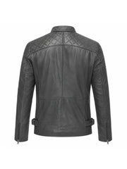 Men’s Charcoal Quilted Shoulder Leather Jacket Back