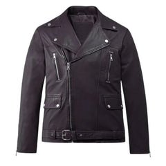 Purple Leather Wide Lapel Belted-Hem Jacket
