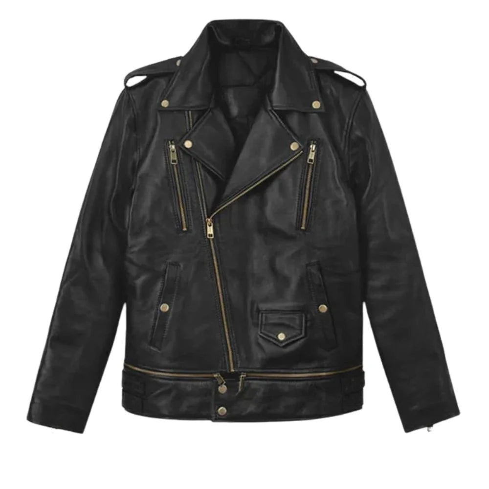 Men’s Classic Black Asymmetrical Leather Jacket