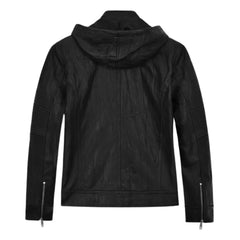 Men’s Classic Black Hooded Leather Jacket