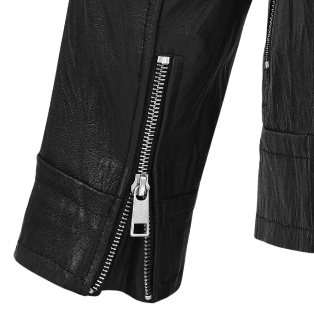 Men’s Classic Black Hooded Leather Jacket