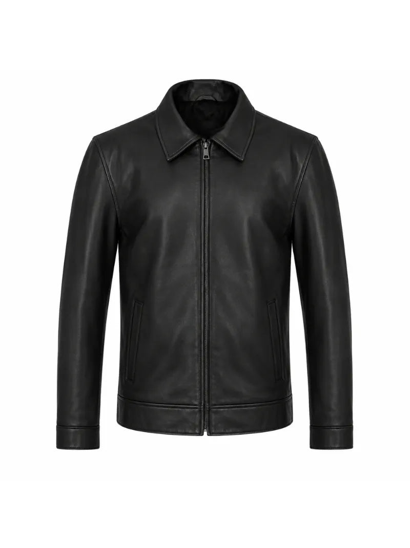Men’s Classic Black Leather Jacket Front 